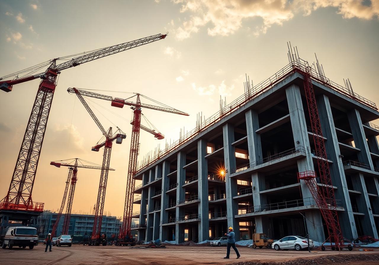Construction site at golden hour